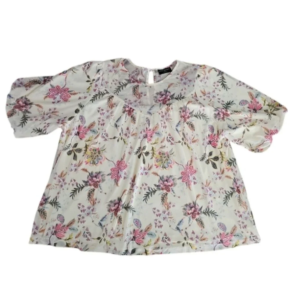 Lane Bryant Floral Blouse Women’s 18/20 Buttercream Yellow Romantic Top